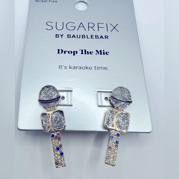 Baublebar Jewelry Sugarfix Drop The Mic Earrings Studs NWT Gold Tone Rhinestone - Picture 6 of 7